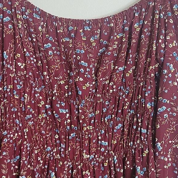 Reset By Jane Square Neckline Floral Burgundy Mini Long sleeve Dress La… - Picture 5 of 11